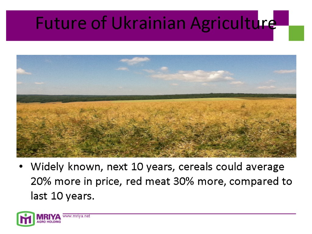 Future of Ukrainian Agriculture Widely known, next 10 years, cereals could average 20% more